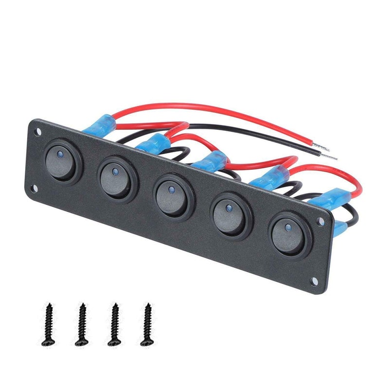VonSom 12V Rocker Switch Panel Circuit Breaker Waterproof 5 Gang 3 Pin On/Off Toggle LED Switches for RV Marine Car Vehicle Trailer Truck SUV Boat RV Ship DC 12V/24V 20A - Image 3
